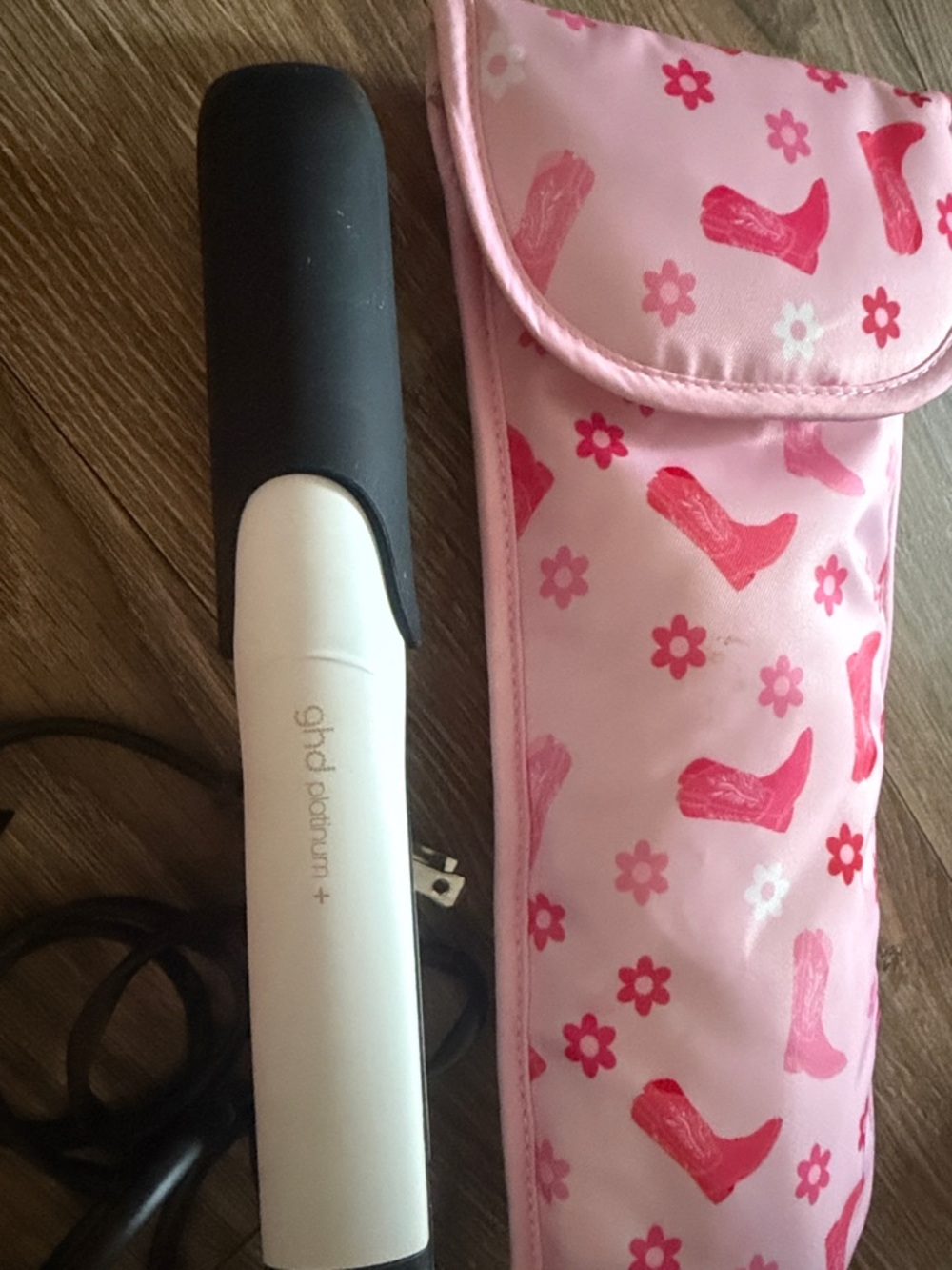 ghd platinum + White Ceramic Hair Straightener with Pink Printed Sleeve